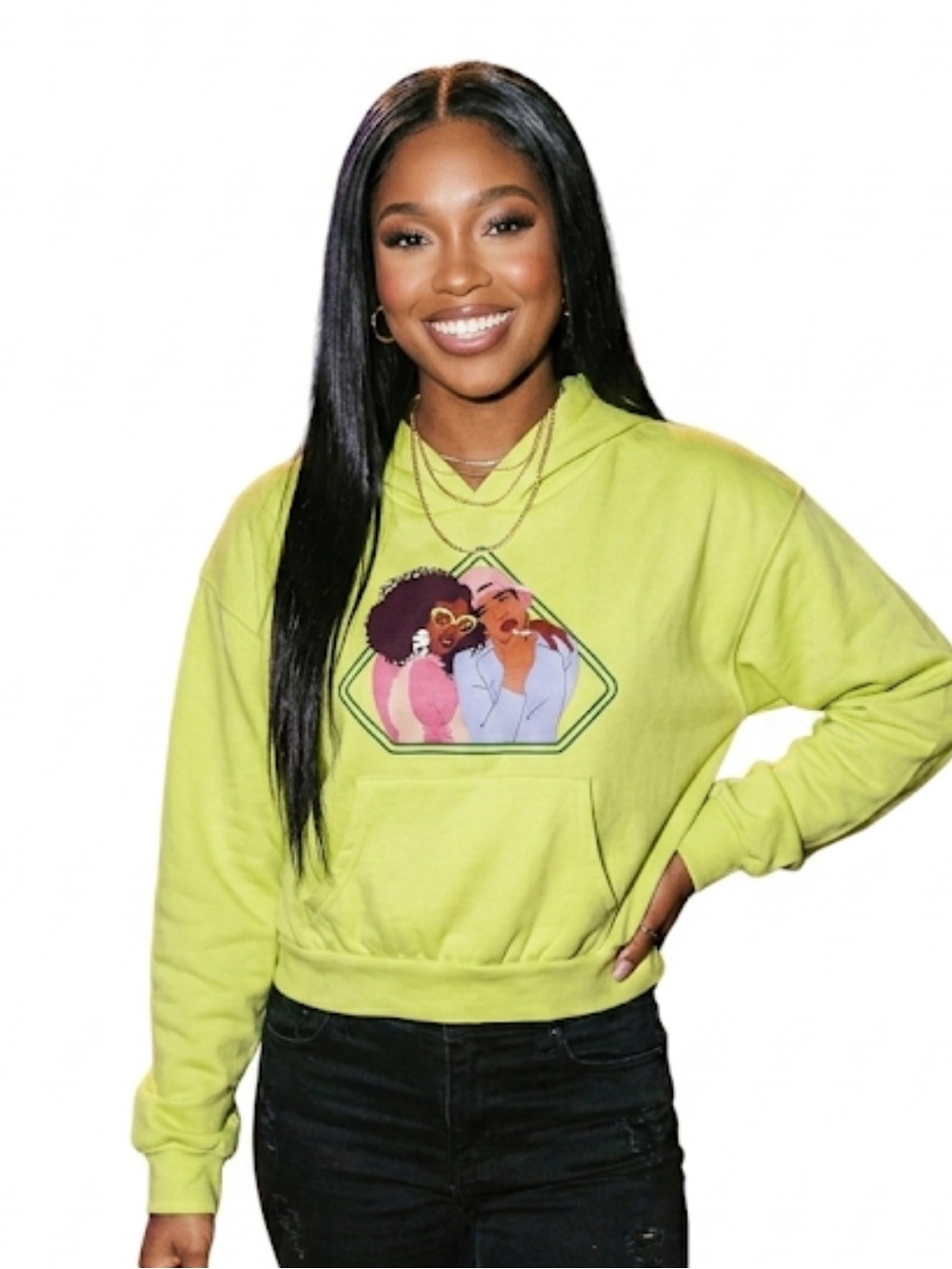 NWT Black History Month Lime Green Cropped Graphic Hoodie Large